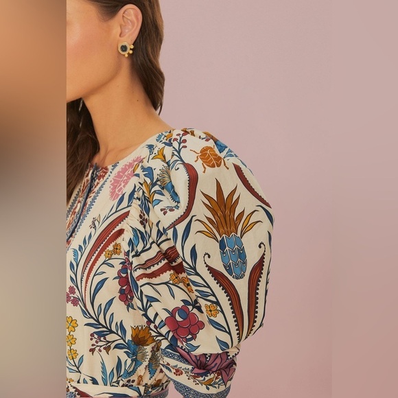 FARM RIO -  NWOT Cream Romantic Lightness Belted Romper size S - Picture 4 of 11